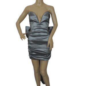 Klesis Grey Metallic V-Bar Bardot Mini Dress